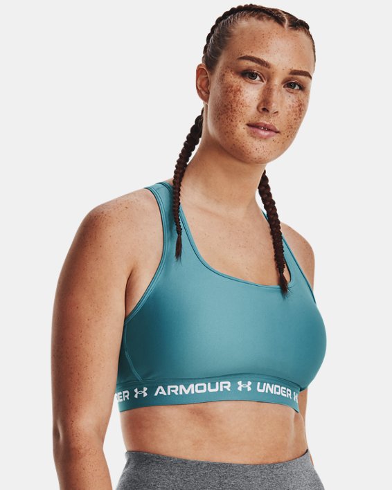 Women's Armour® Mid Crossback Sports Bra, Blue, pdpMainDesktop image number 3